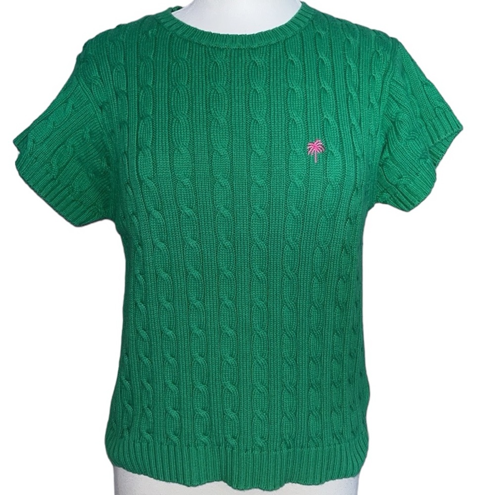 Lilly Pulitzer Green Short Sleeve Cable Knit Sweater Classic (Medium)